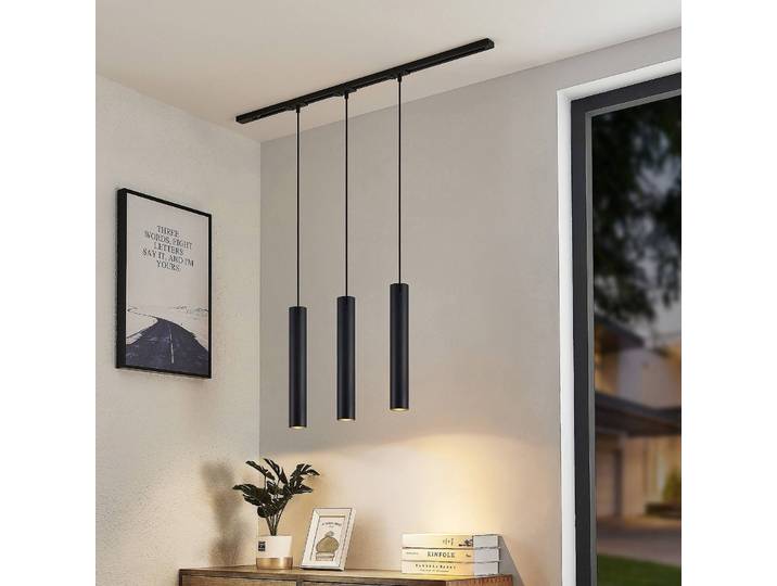 Lindby Schienensystem Linaro, GU10, Pendel, 3-flg., schwarz Linaro, schwarz, für Küche, Aluminium, Modern