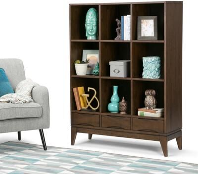 WYNDENHALL Pearson SOLID HARDWOOD 58 inch x 42 inch Mid Century Modern Cube Storage Bookcase with Drawers