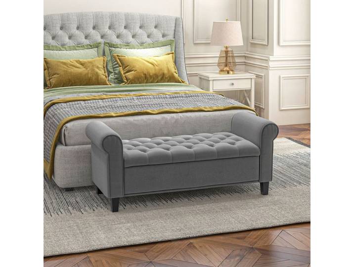 Banc capitonné banc de lit banc d'assise aspect velours banc d'entrée avec espace de rangement pour chambre gris 126x48 5x47 cm
