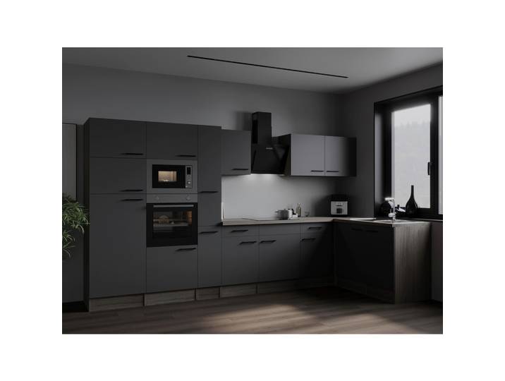 Eckküche Oliver m. Geräten ca. 370x172cm Grau/Eichefarben