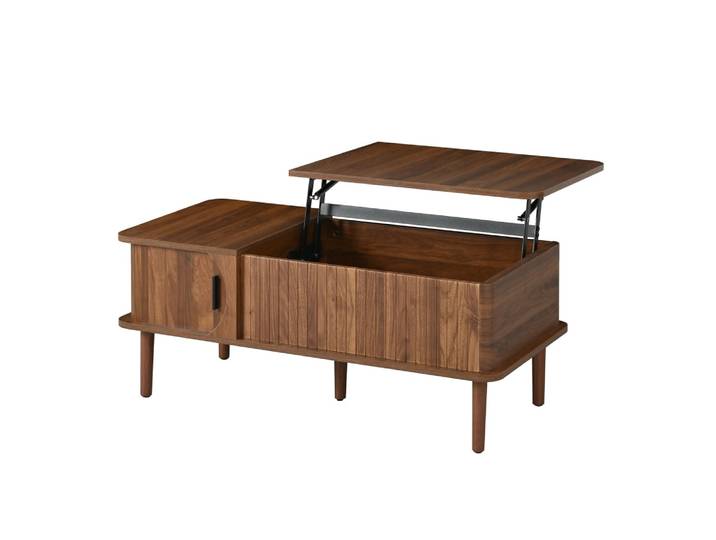 Table basse relevable effet bois noyer style rétro 100x48x55,5cm
