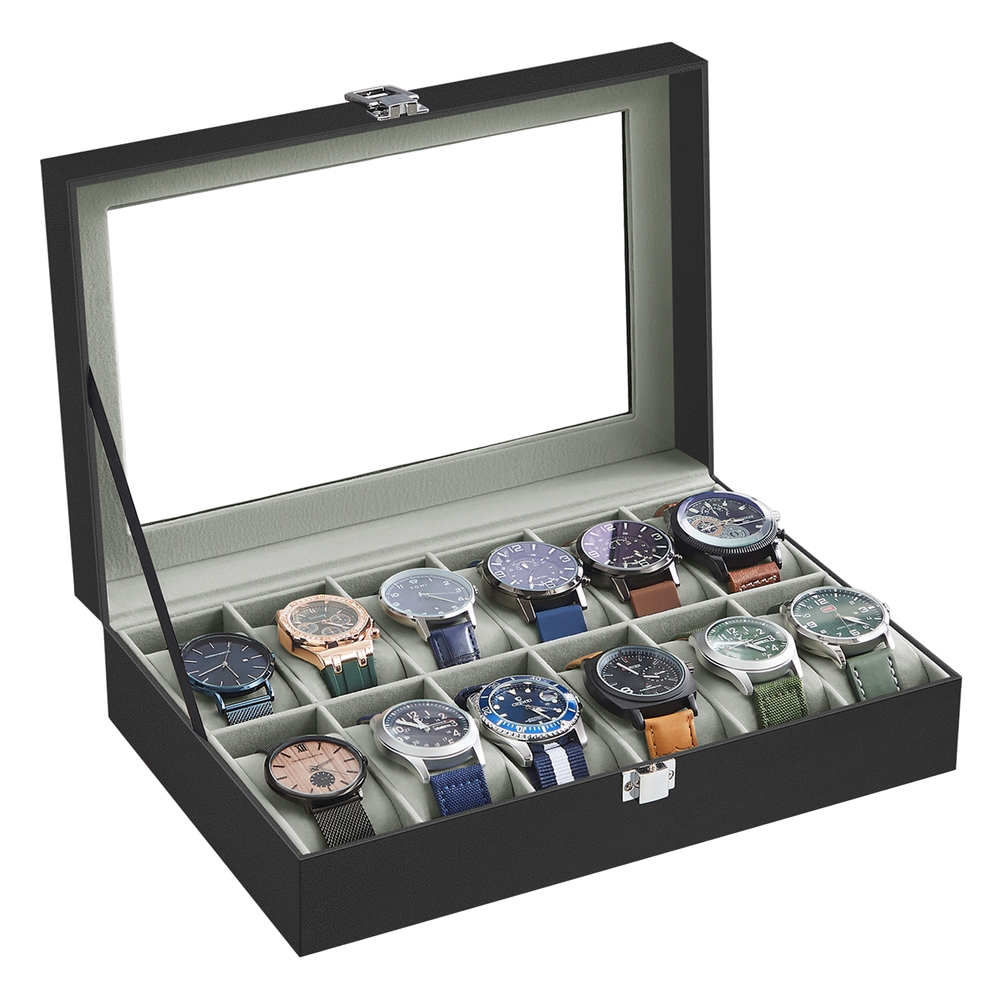 SONGMICS Uhrenbox mit Glasdeckel B34JWB12BK