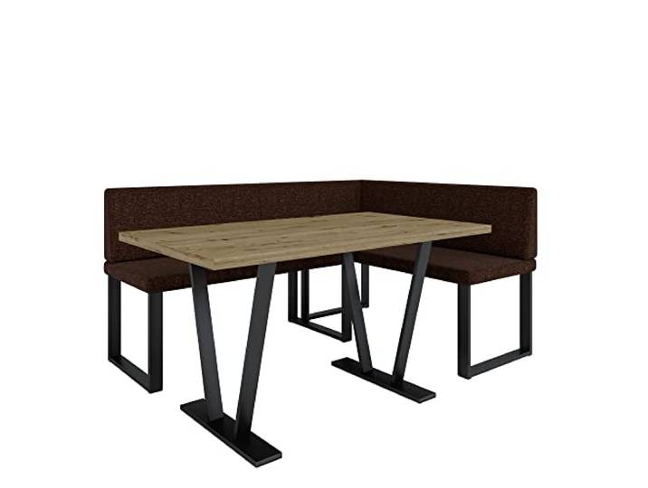 Eckbank Akiko Metal mit Tisch - Eckbankgruppe für Ihrem Esszimmer, Küche modern, Sitzecke, Essecke. Perfekt für Küche, Büro und Rezeption. Solide und Starke Verarbeitung. (INARI 28, 196x142 rechts)