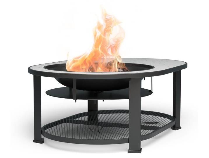Blumfeldt Merano Circolo L Brasero Exterieur - 3-en-1 Brasero\, Barbecue & Table\, Plateau Terrazzo\, Cadre Acier Robuste\, Pare-Étincelles\, Grille & Tisonnier Inclus\, Idéal Jardin & Terrasse