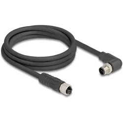 Delock M12 Kabel L-kodiert 4 Pin Stecker rechts gewinkelt zu, Elektronikkabel + Stecker, Schwarz