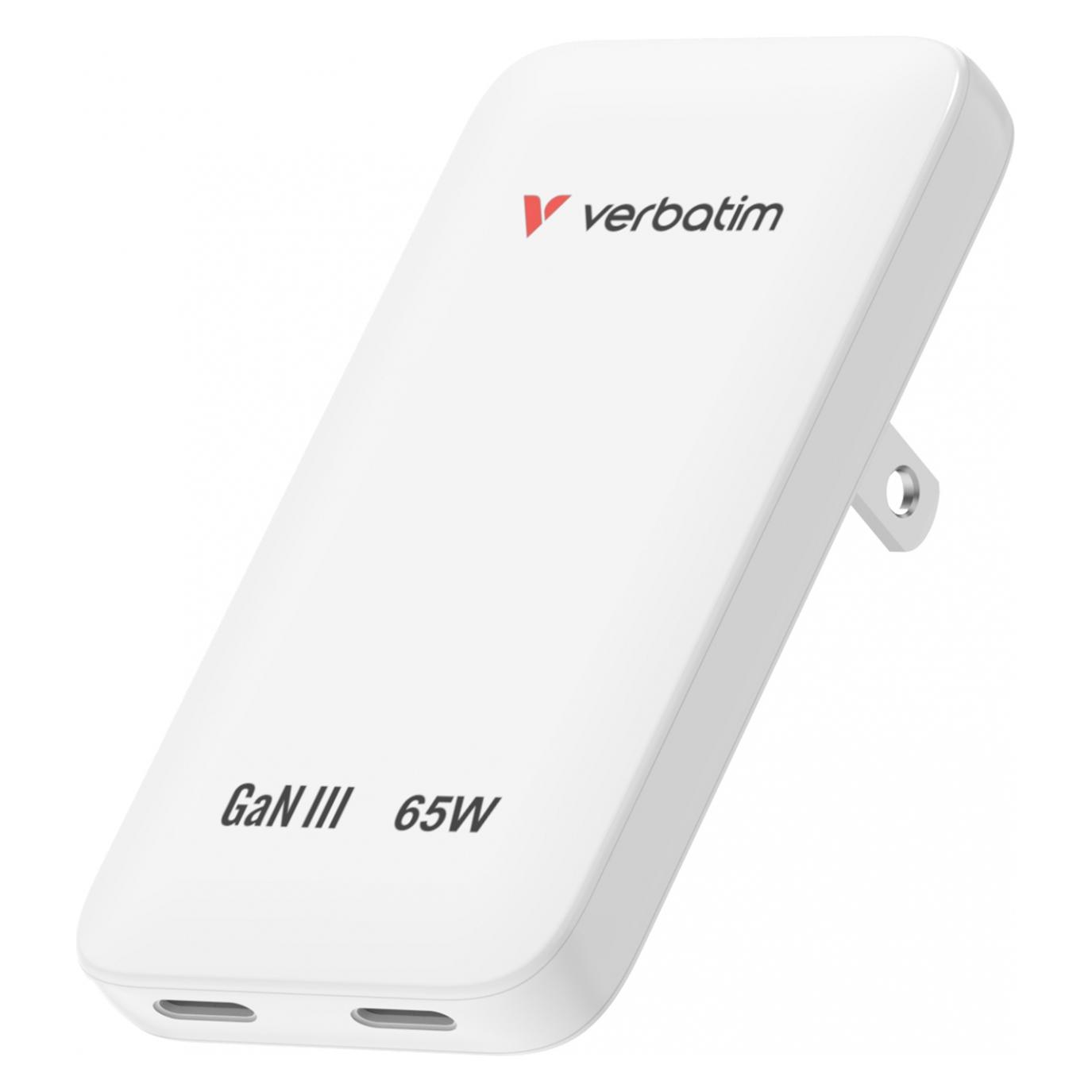 Verbatim Slim GaN Charger 2 Port 65W (EU/UK/US) White (65 W, 2 Ports) (30281)