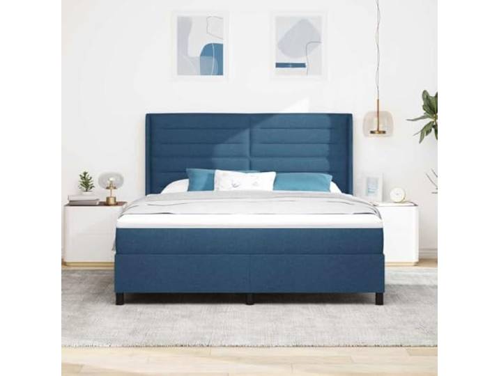 KTHLBRH Doppelbett Blau 180 x 200 mit Kopfteil und Matratze Lattenrost inklusive, verstellbares Kopfteil, Gestell aus Massivholz, maximale Belastung 280 kg