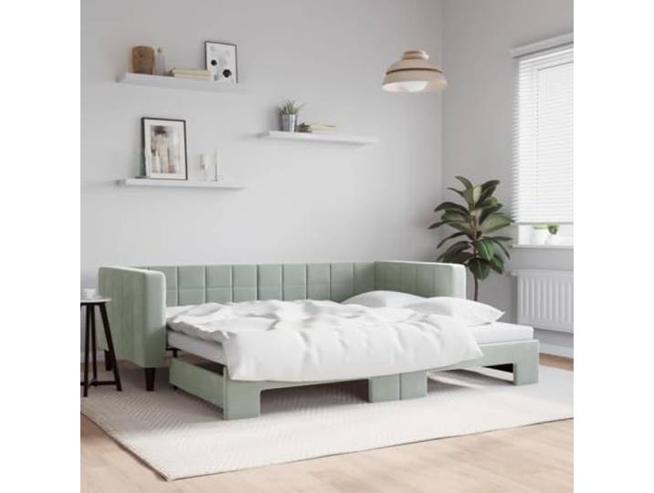 SKTQYQO Schlafsofa mit ausziehbarem Bett Hellgrau Multifunktionales Bett Bettgestell für Schlafzimmer Geeignet für Hotels und Studien 90x190 Samt
