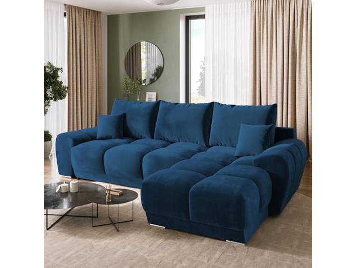 BROMARKT Ecksofa L-Form mit Schlaffunktion Bettkasten 294x184cm Blau Wohnlandschaft mit Schlaffunktion und Bettkasten Schlafsofa L-Form Eckcouch Fünfsitzer Couch für Wohnzimmer Bettsofa NUBES