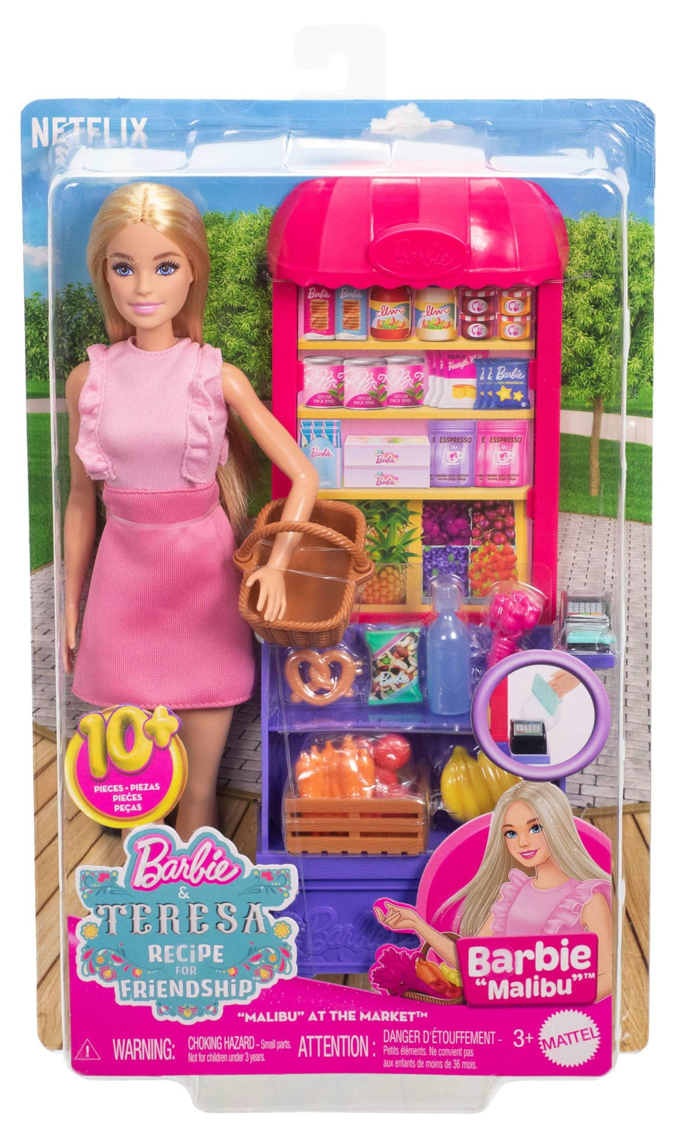 Mattel Barbie Malibu op de Markt Recept voor Vriendschap Speelset met Barbie en Teresa en 11 Accessoires