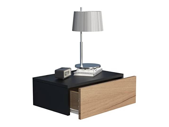 VCM Nachttisch Schwarz/Honig-Eiche 45x30x15 cm Holzwerkstoff Wandschublade Spart Bodenfläche dank platzsparender Wandmontage - Schlafzimmer - für kleine Räume - einfache Montage