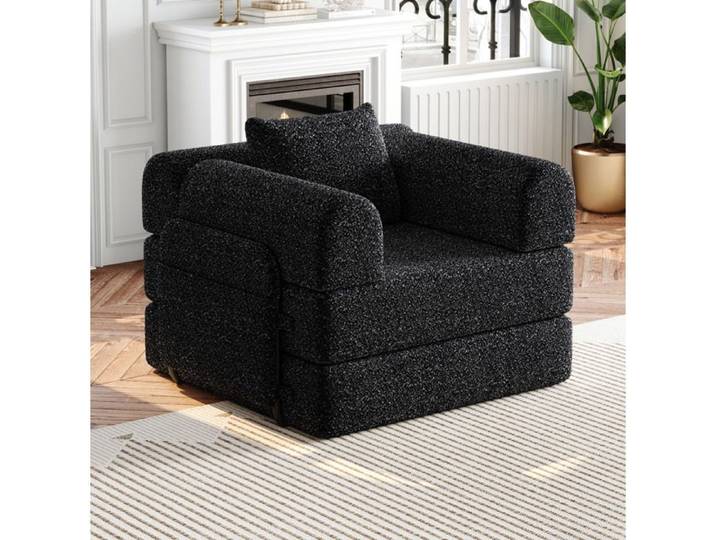 Canapé convertible 1 place noir en chenille rangement accoudoir modulable montage simple