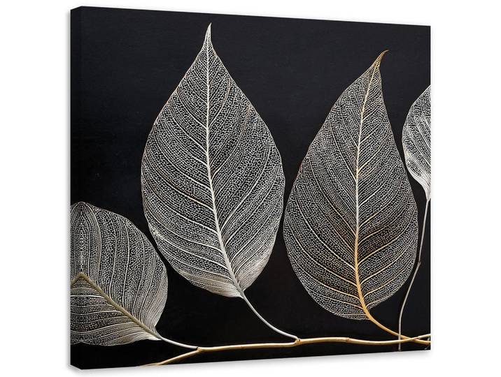 Feeby Leinwandbild Minimalismus hinterlässt Zweig Glamour Silber 50x50cm, Silberfarben, Floral, Rechteckig, 50x50 cm, Bilder & Rahmen, Bilder, Leinwandbilder