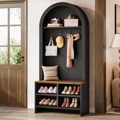 YUZHOU 70.87“ H Hall Tree with Bench and Shoe Storage, Arched Coat Rack with Shelves