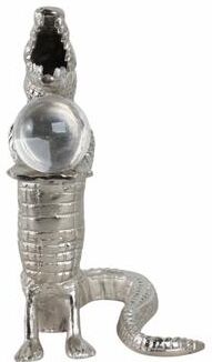 Sagebrook Home "Metal Glass Alligator Figurine Holding Acrylic Clear Orb - 11"" Silver - 6.5"" x 5"" x 10.5"""
