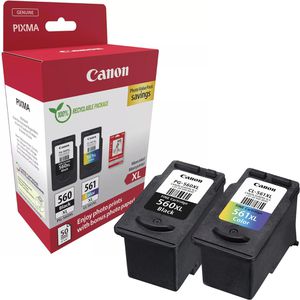 Canon Tinte PG-560XL + CL-561XL Value Pack, 3712C008, 14,3ml + 12,2ml, inkl. Fotopapier