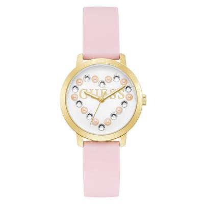 Quarzuhr GUESS "DEVOTION", rosa, Armbanduhren, Damen, Quarzuhr, Armbanduhr, Damenuhr, Silikonarmband, analog