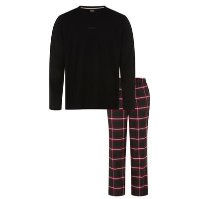 Pyjama BOSS "Holiday Long Set", Herren, Gr. M, schwarz (open rot 645), Jersey, Obermaterial: 52% Baumwolle, 48% Viskose, regular fit, Rundhals, Homewear-Sets Pyjama