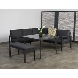 Garden Impressions Dining-Ecklounge "Petone" inkl. Ecksofa, Bank und Tisch,schwarz / anthrazit,