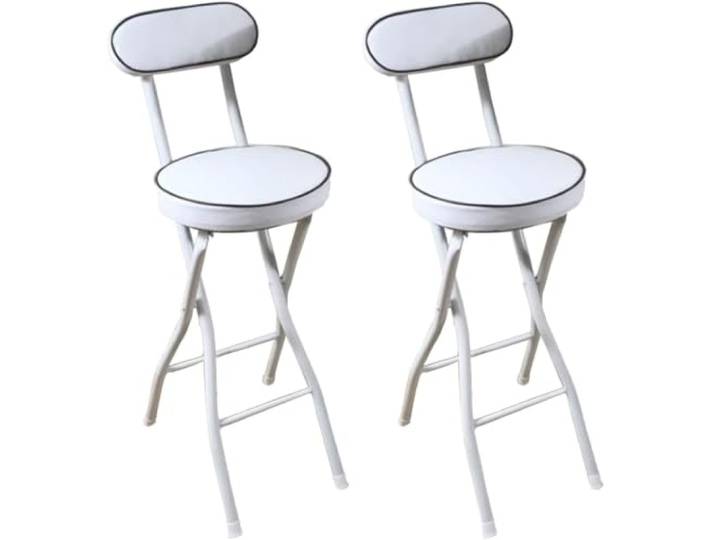 Klapphocker mit Rückenlehne, 2er-Set, Höhe 55,9 cm Gepolsterter Stoff, Metallrahmen, Fußstütze. Ideal für Küche, Bar, Büro oder Camping. Weiß, 2 Stück, Sitzhöhe 61 cm
