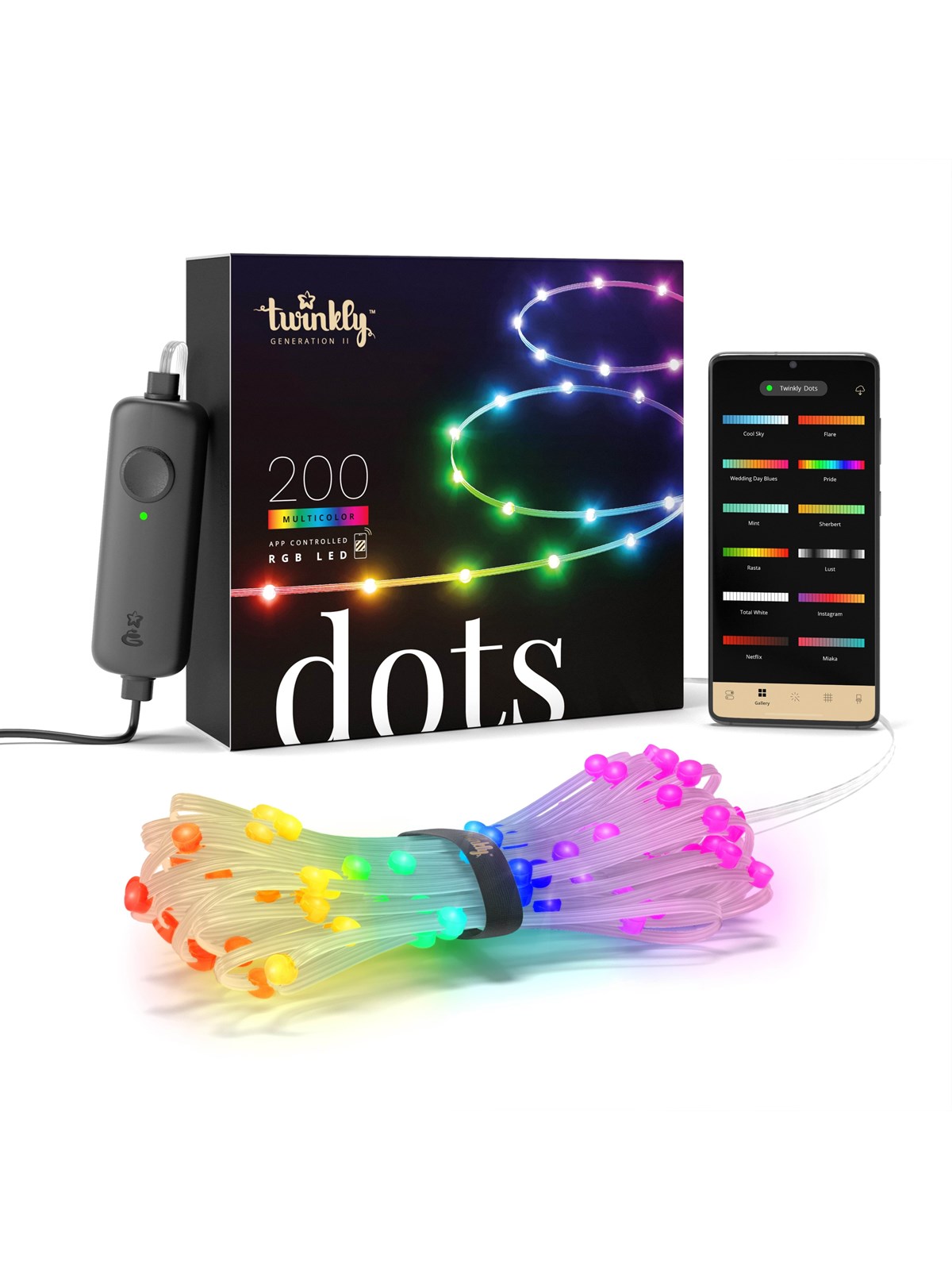 Twinkly Dots - 200 App-controlled RGB LEDs. 10 Meters. Clear Wire.