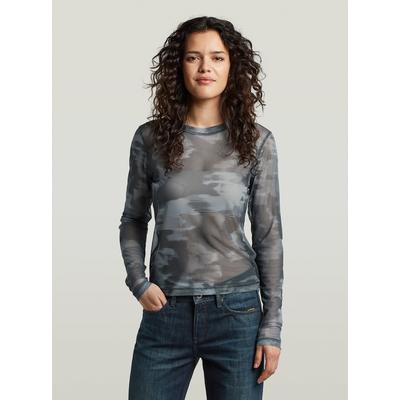 T-Shirt G-STAR "Motion Camo Slim-T-Shirt", Damen, Gr. S, grau (keian motion camo), Obermaterial: 93% Polyester, 7% Elasthan, Shirts T-Shirt