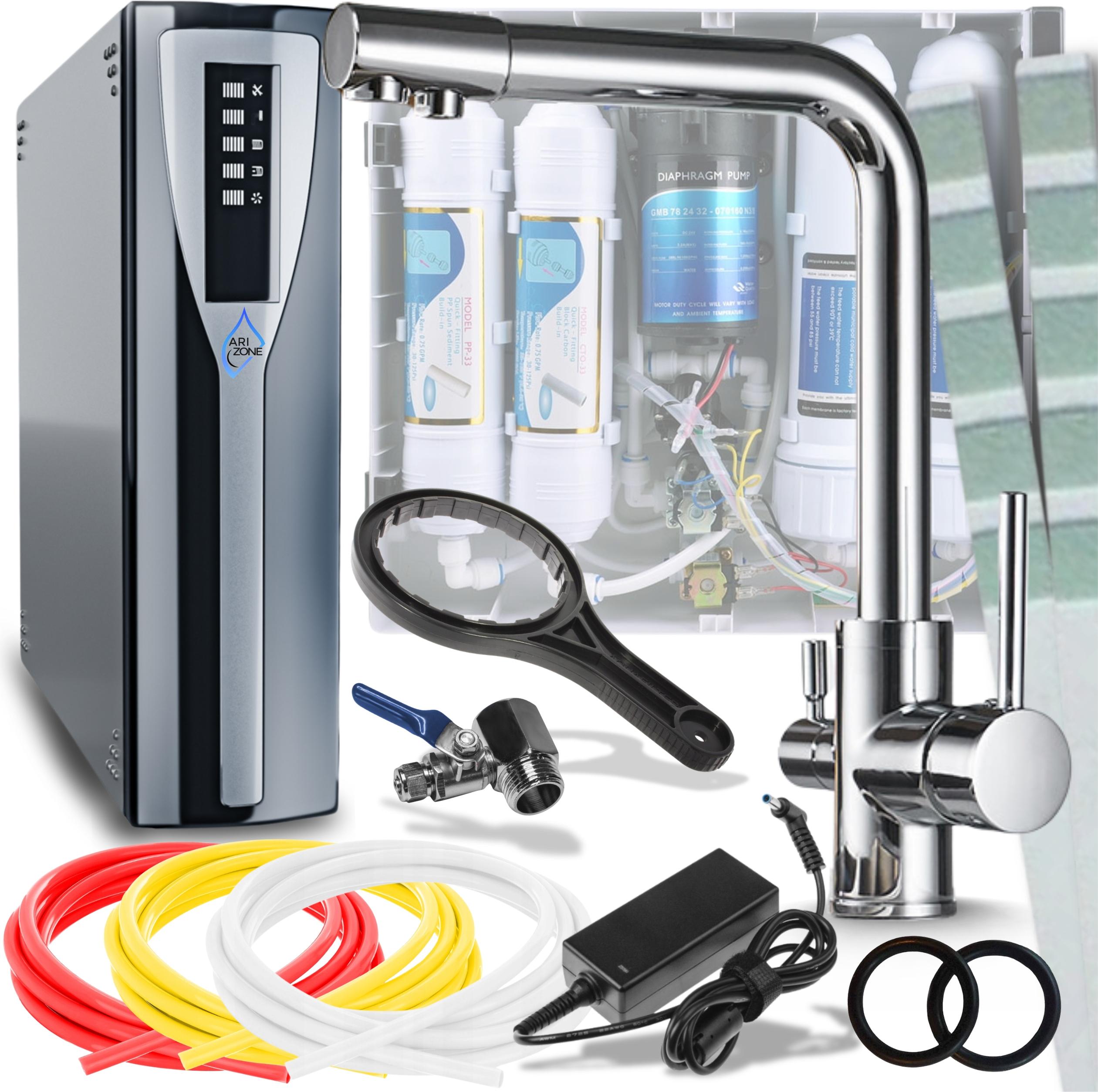 Ari Venom 1 3-Wege Küchenarmatur Chrom 360° mit RO Pad Umkehrosmose Wasserfilter Untertisch Nanofiltration
