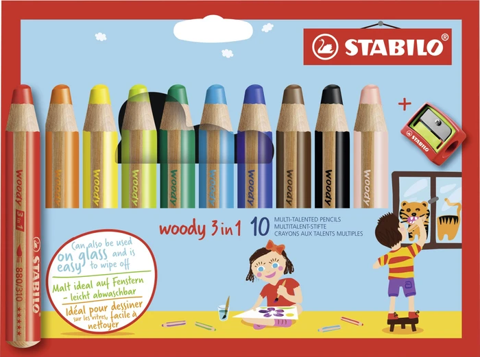 STABILO Woody 3in1 10 Stück mit Anspitzer