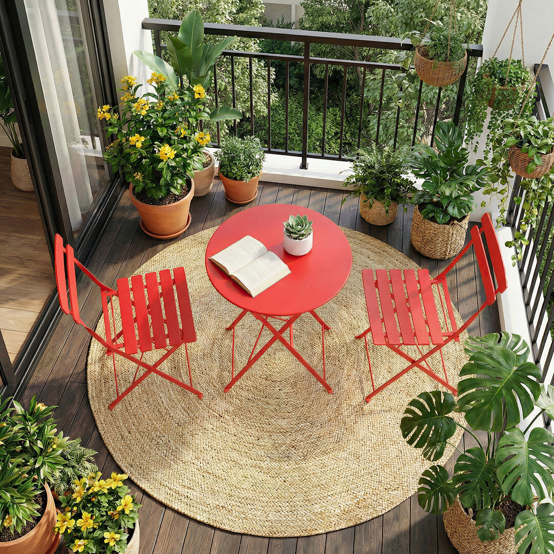 Brayden Studio Steel Dining Set Red/Red/Red/Red 2