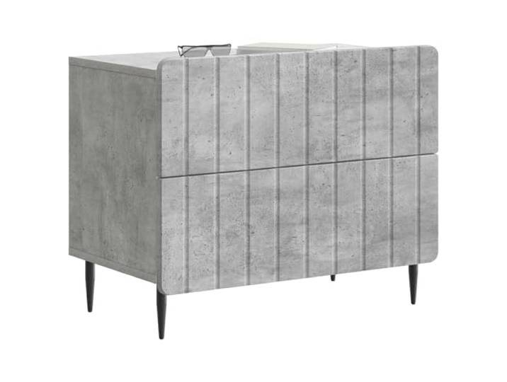 KTHLBRH Moderner Nachttisch, Grau, Beton, 62 x 34,5 x 49,5 cm Technisches Holz, Streifendesign, abgerundete Ecken, Schlafzimmer-Aufbewahrung