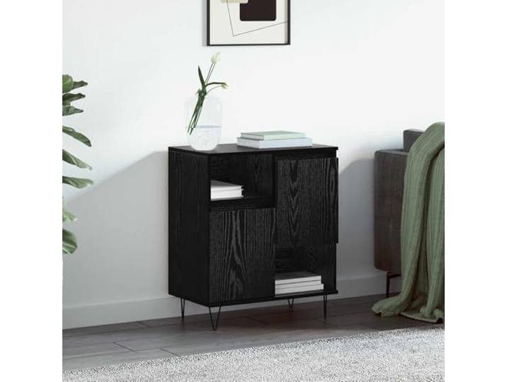RJPLMFV Anrichte Eiche Schwarz 60 x 35 x 70 cm Langlebiges Holz, großer Stauraum, moderner Stil, ideal für Esszimmer, Wohnzimmer