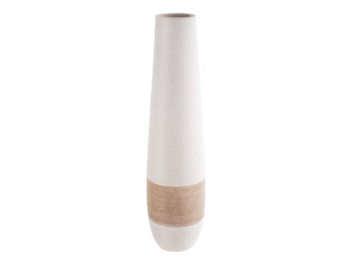 GILDE Bodenvase Olbia aus Keramik - Creme-Braun gesprenkelt - 46 cm Blumenvase hellbraune Streifen - Ø 12 cm - Große Deko Vase für Blumen, Zweige und Trockenblumen im Wohnzimmer