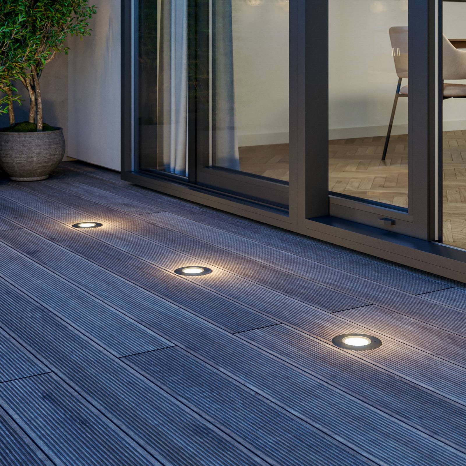 Lucande LED deck light Ava, Ã˜ 12 cm, round, IP67 AVA, Alu / grey / zinc, Modern, Recessed Floor Light