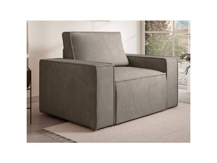 Fauteuil en velours côtelé taupe AMELIA