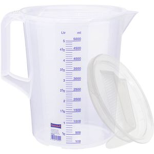 Hünersdorff Messbecher 939090, aus Kunststoff, mit ml / Liter Skala, mit Deckel, hitzebeständig, 5 Liter