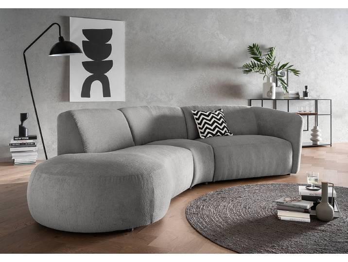 Rundecke Braun/Grau Strukturstoff Okka 276 x 72 x 183cm Ottomane davorstehend links Modern