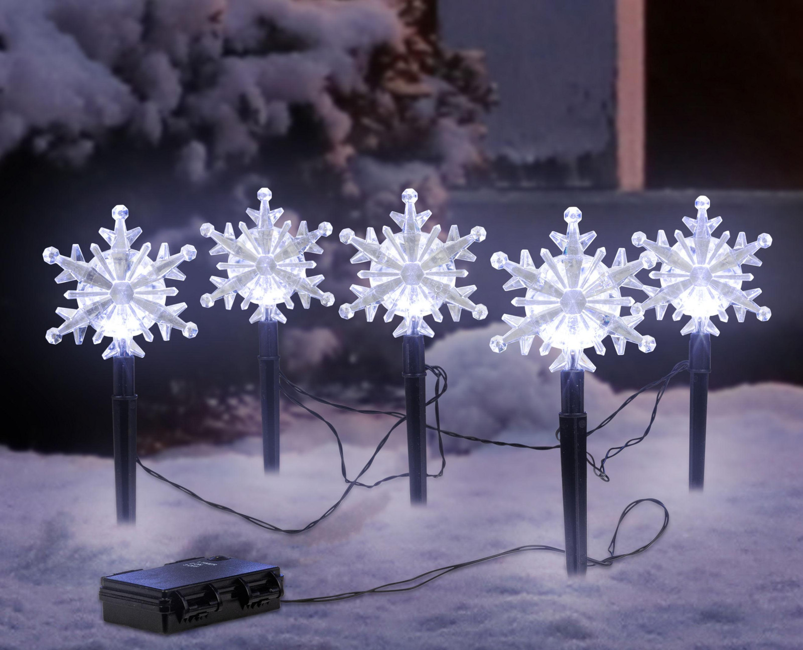 Spetebo LED-tuinverlichting met sneeuwvlokken, koud wit, voor tuin, balkon of terras