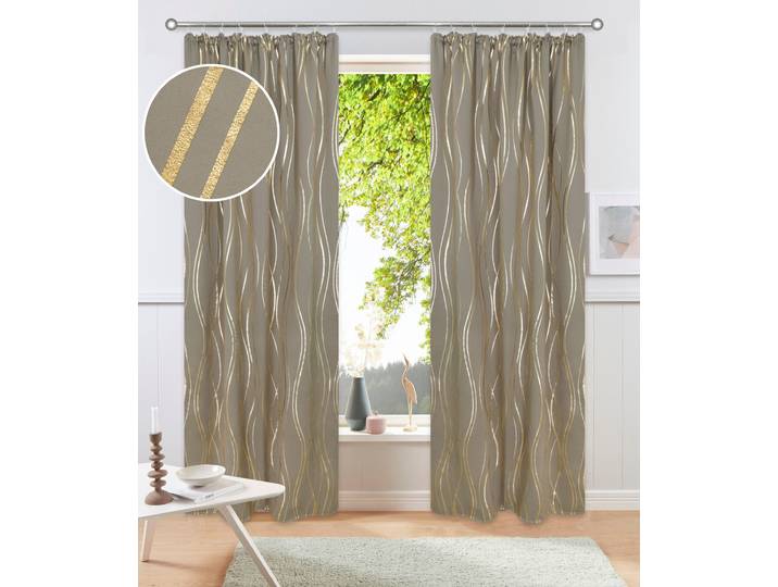 Vorhang GOODPRODUCT Prag Gr. 2, gold (taupe), B:130cm H:175cm, Polyester, Gardinen, Vorhang, Verdunkelungsvorhang, einseitiger Foliendruck mit Wellen