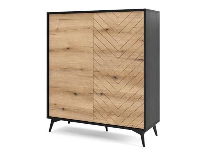 Lomadox Highboard Kommode Schrank Mehrzweckschrank Aufbewahrungsschrank schwarz mit Eiche modern 104x119x39 cm