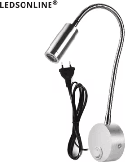 Inspire Curations 3W Flexible LED Bedside Reading Wall Light silver Cord pure White 6000k