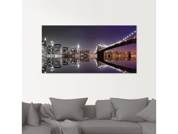 Glasbild ARTLAND New York Skyline nächtliche Reflektion , schwarz (farbe bild(er): schwarz), B:60cm H:30cm, Bilder, Glasbild, in verschiedenen Grössen