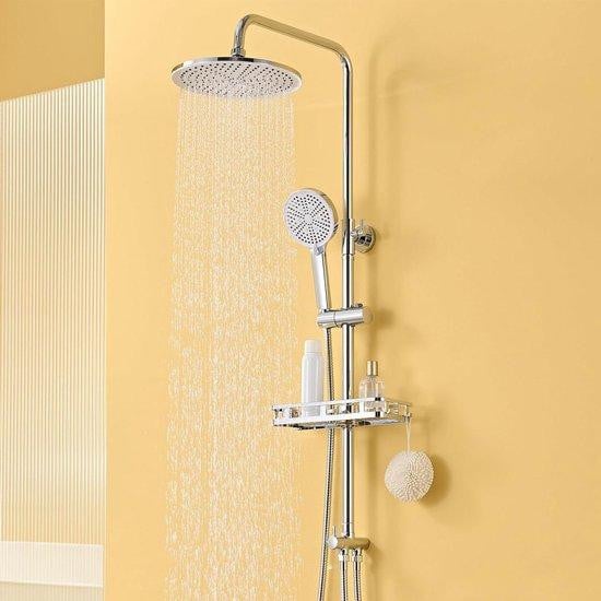 Auralum Douchesysteem met 250 mm regendouche en boorvrij rek - Chroom