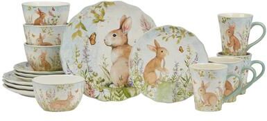 "Certified International Easter Meadow 16-Piece Ceramic Dinnerware Set, Service for 4 - 11"" Diameter x 1.75"""