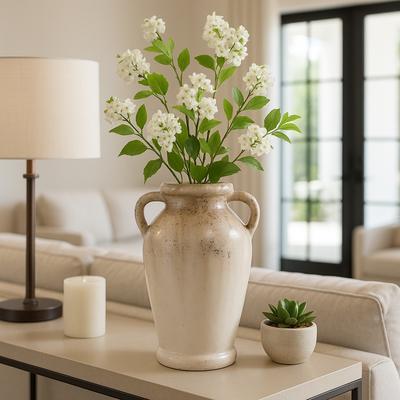 Sagebrook Home Modern Terracotta Tall Vase with Speckled Finish - Ivory & Brown