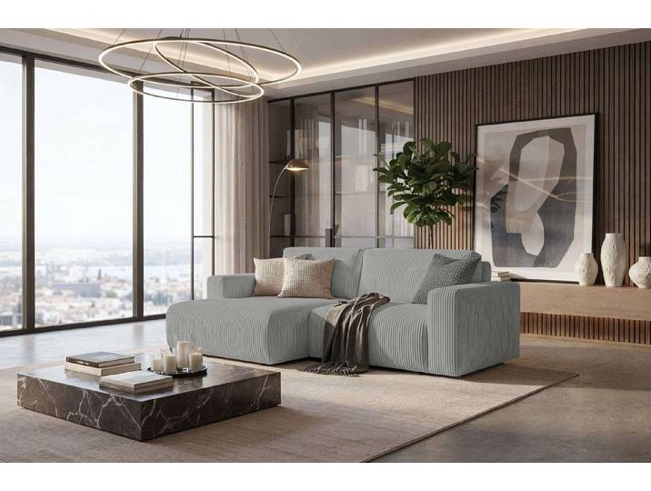 Home affaire Schlafsofa Noord Schlafecksofa, Breite 250 cm, Cord, Struktur, Webstoff, mit Wellenunterfederung, Massivholzrahmen