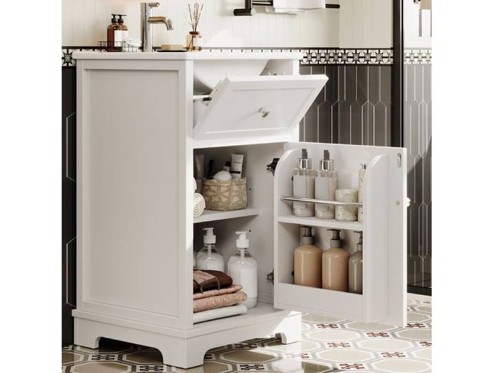 HOMVRA Meuble sous vasque 51x46x87 cm meuble salle de bain avec 2 portes et vasque intégrée blanc