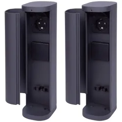 Novatool 2x Steckdosenturm 2-fach außen Anthrazit rund mit Blende IP44 Steckdose Aussen Gartensteckdose Outdoor Steckdosesäule Garten Steckdosenturm