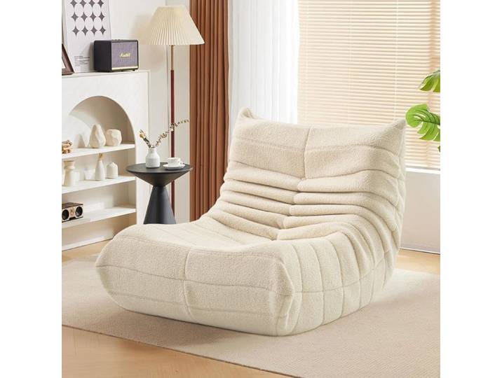 Fauteuil Paresseux pour salon-SORVAGLOS-Canapé paresseux -Fauteuil poire -86x65x75cm-Canapé 1 Place- Scandinave - Beige -Velours