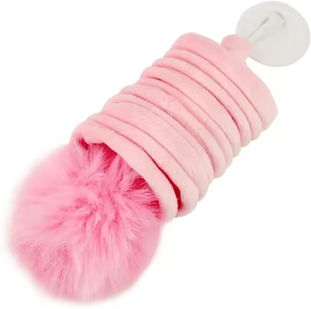 Inspire Curations Suction Cup Bunny Fur Ball Cat Toy Interactive Spring Teaser For Self Play Fun pink