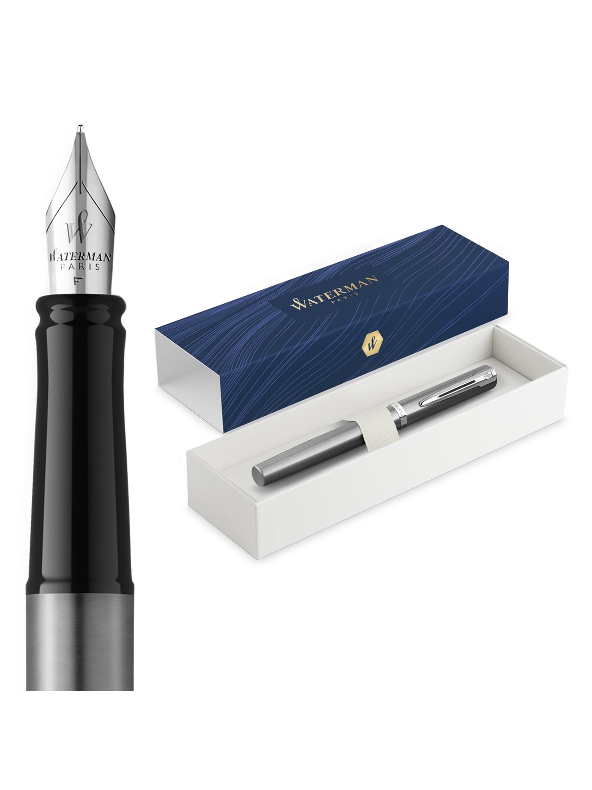 Waterman Impression Stainless Steel P.T. Fountain pen M Blue ink
